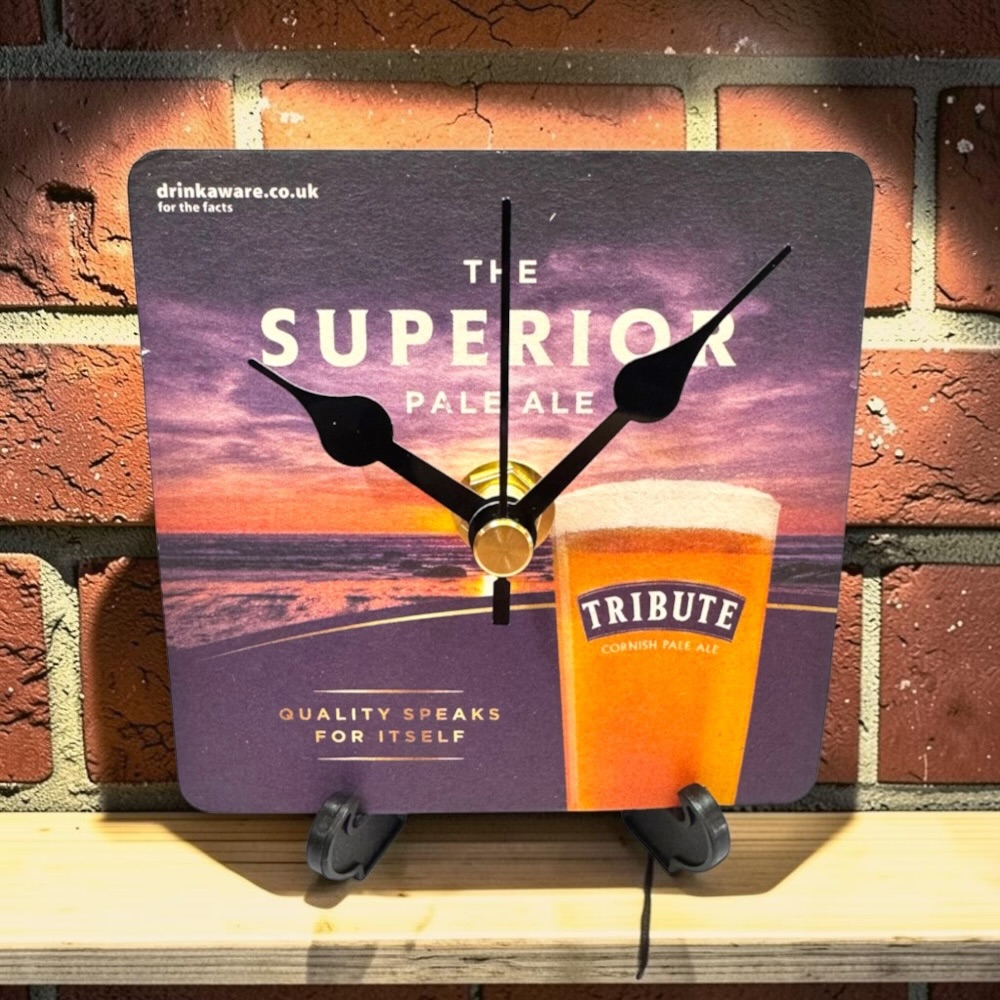 Upcycled Novelty Beer Mat Clock With Display Stand - Tribute 02