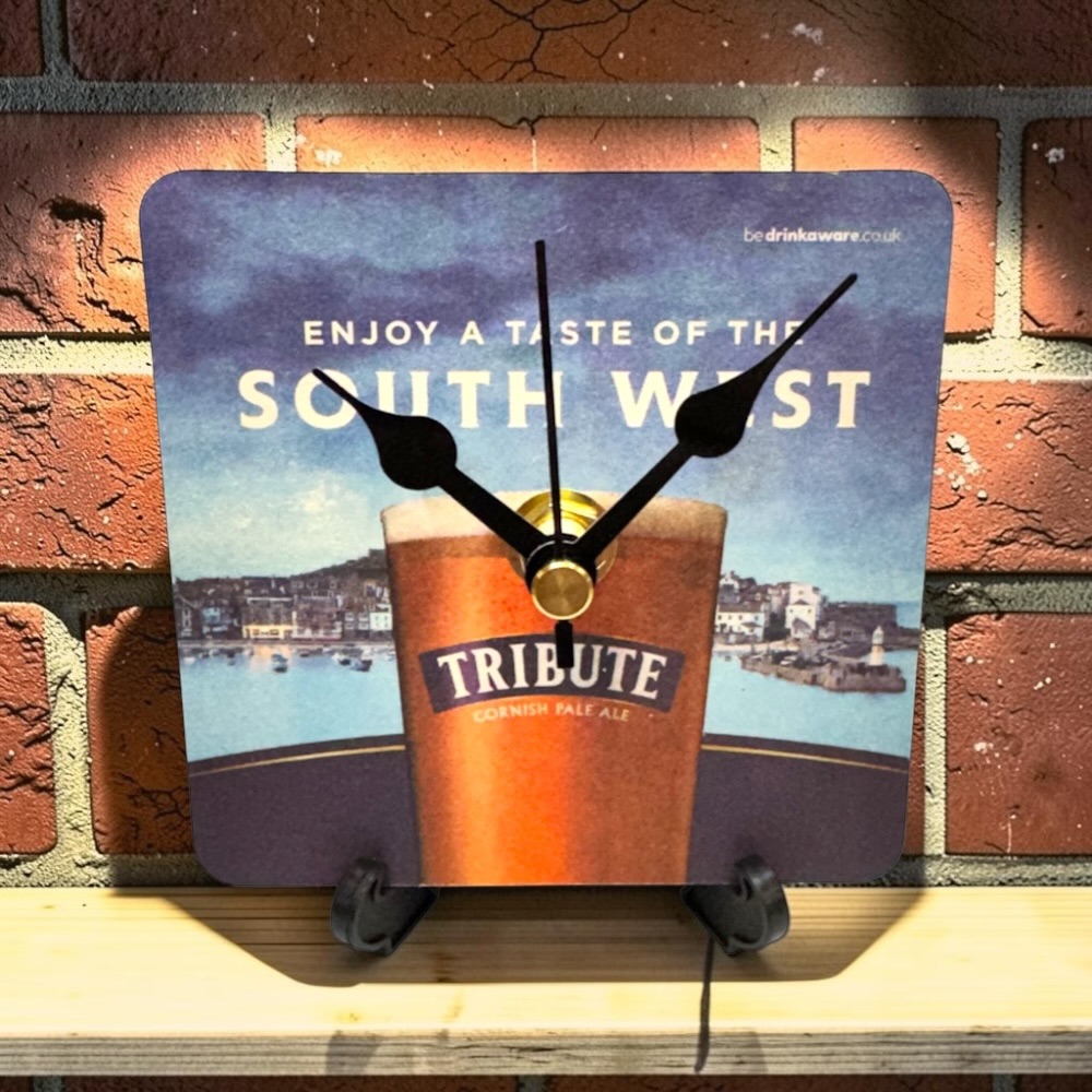 Upcycled Novelty Beer Mat Clock With Display Stand - Tribute 03