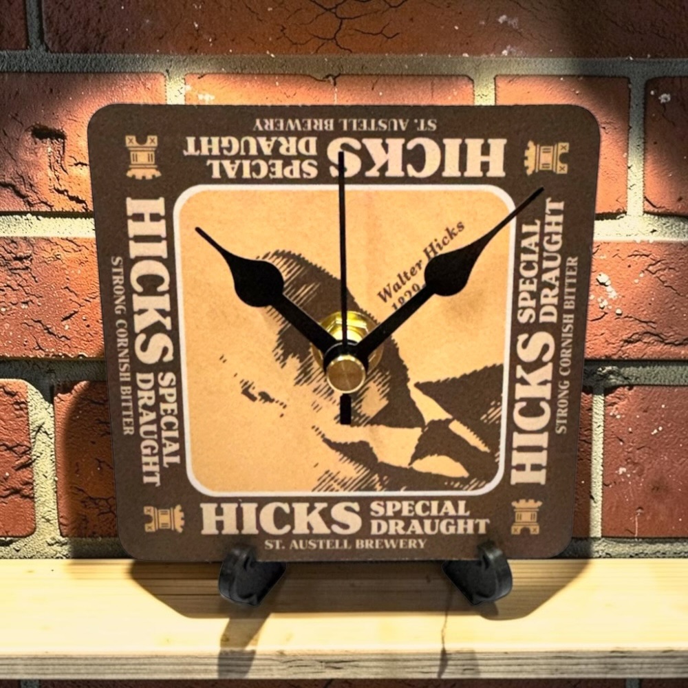 Upcycled Novelty Beer Mat Clock With Display Stand - Hicks