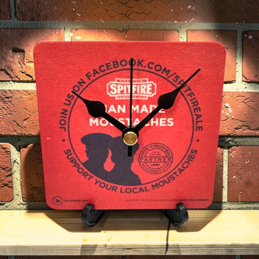 Upcycled Novelty Beer Mat Clock With Display Stand - Spitfire Design 5