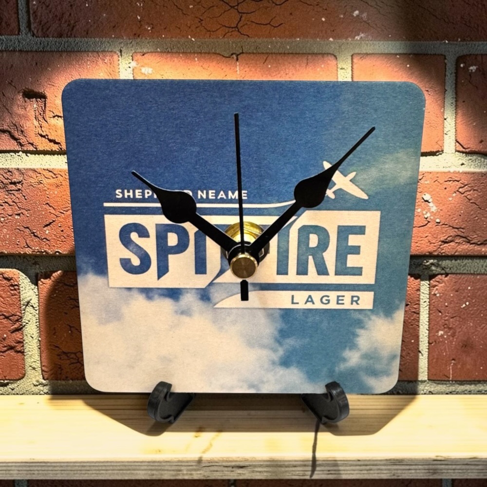 Upcycled Novelty Beer Mat Clock With Display Stand - Spitfire Design 7
