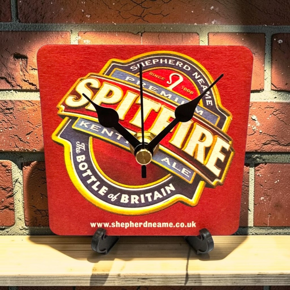 Upcycled Novelty Beer Mat Clock With Display Stand - Spitfire Design 8