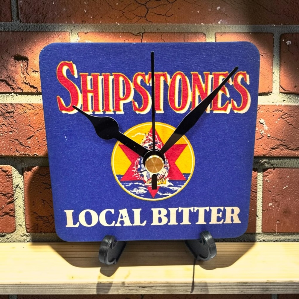 Upcycled Novelty Beer Mat Clock With Display Stand - Shipstones Local Bitter 02