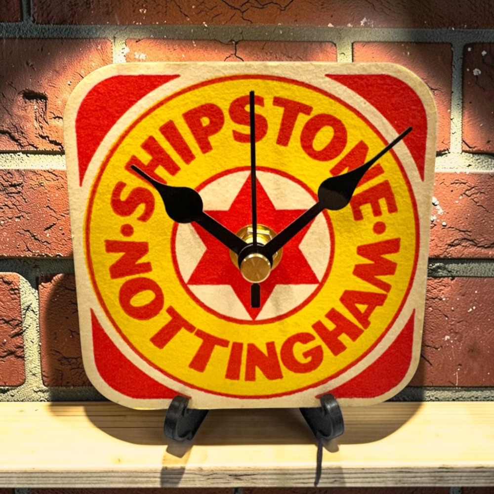 Upcycled Novelty Beer Mat Clock With Display Stand - Shipstones 01