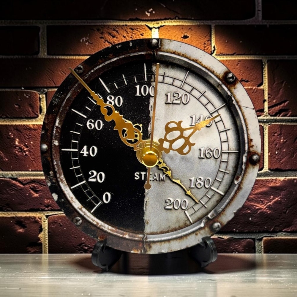 Retro Car Speedometer 90mm Wooden Desk Clock – Open-Face Vintage Dashboard Table Clock with Stand Design 5