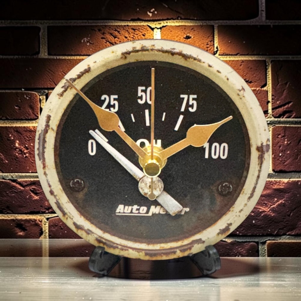 Retro Car Speedometer 90mm Wooden Desk Clock – Open-Face Vintage Dashboard Table Clock with Stand Design 8