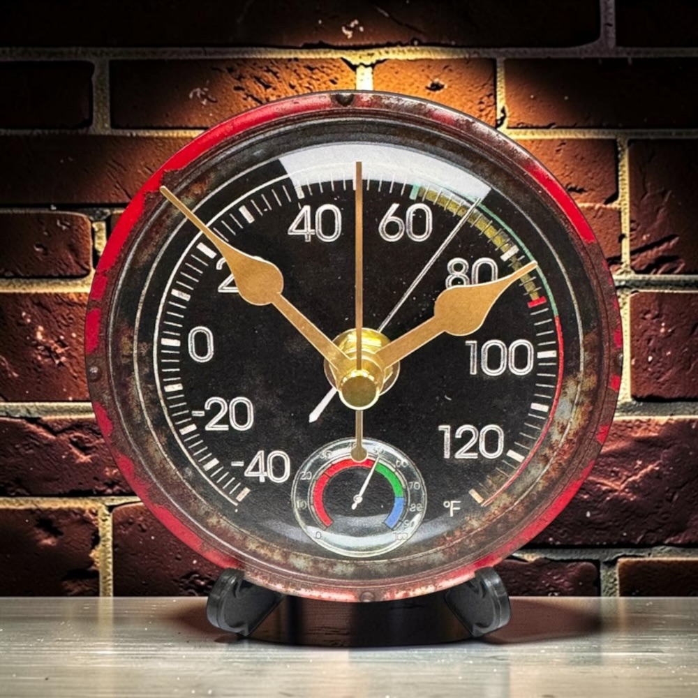 Retro Car Speedometer 90mm Wooden Desk Clock – Open-Face Vintage Dashboard Table Clock with Stand Design 9