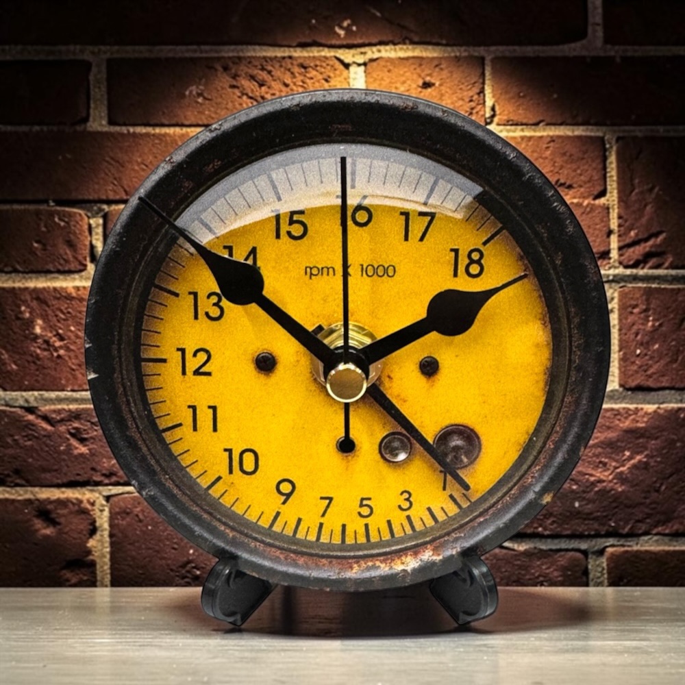 Retro Car Speedometer 90mm Wooden Desk Clock – Open-Face Vintage Dashboard Table Clock with Stand Design 10