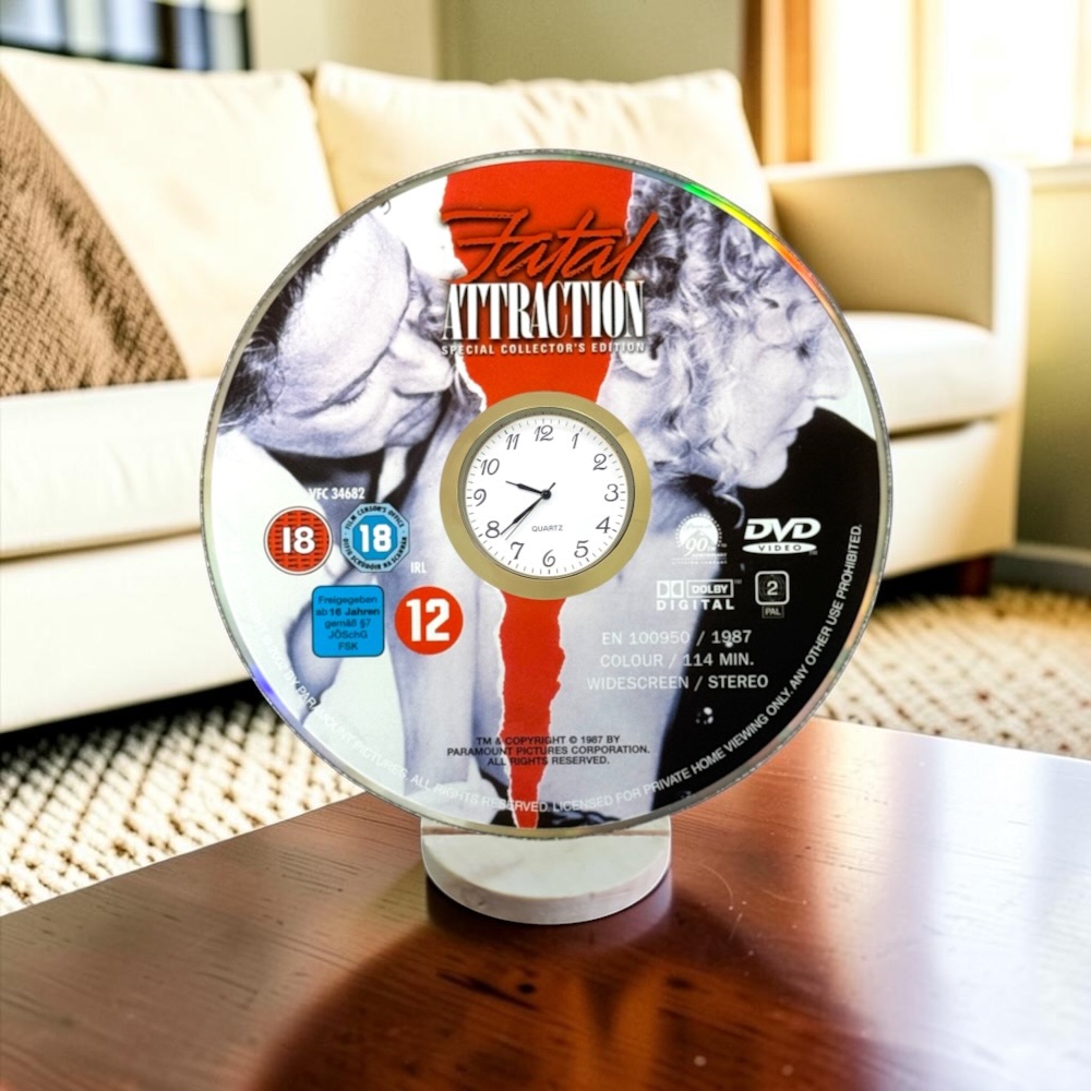 Fatal Attraction Novelty Desktop DVD Clock With Fixed Gold Insert