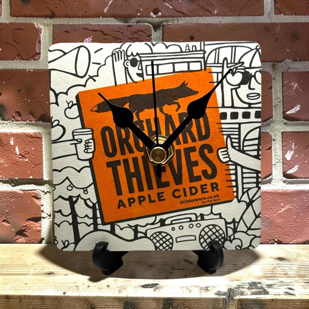 Novelty Beer Mat Clocks With Display Stand – Orchard Thieves Cider 01
