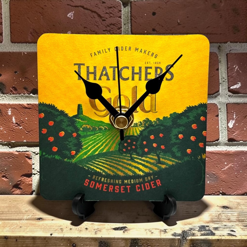 Novelty Beer Mat Clocks With Display Stand – Thatchers Gold