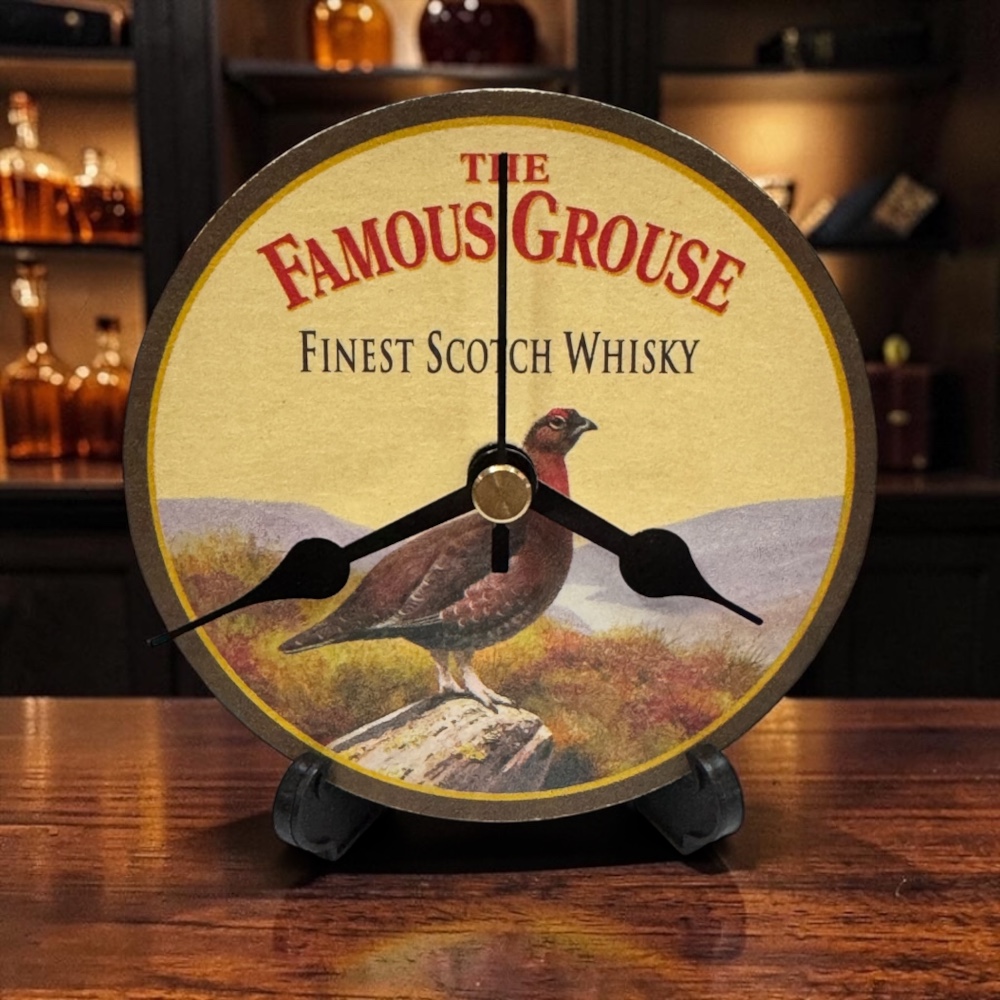 The Famous Grouse Whiskey Novelty Beer Mat Clocks With Display Stand