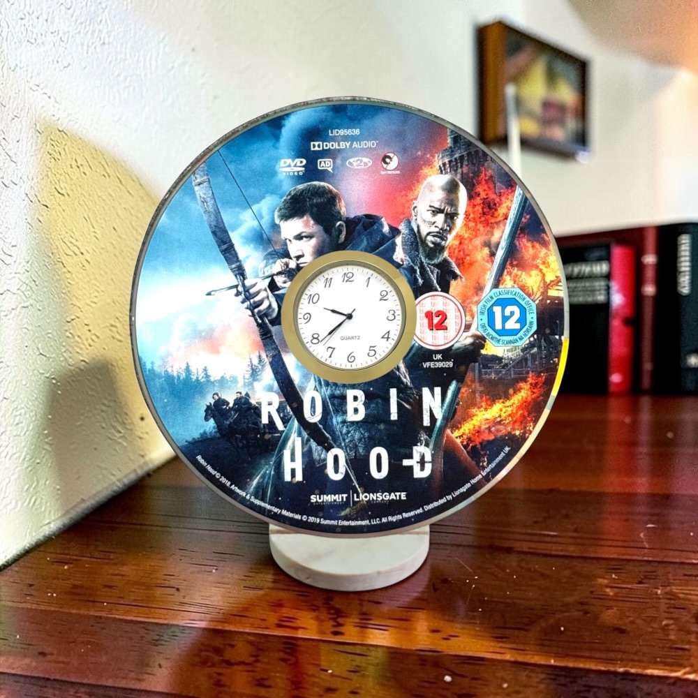 Robin Hood Novelty Desktop DVD Clock With Fixed Gold Insert