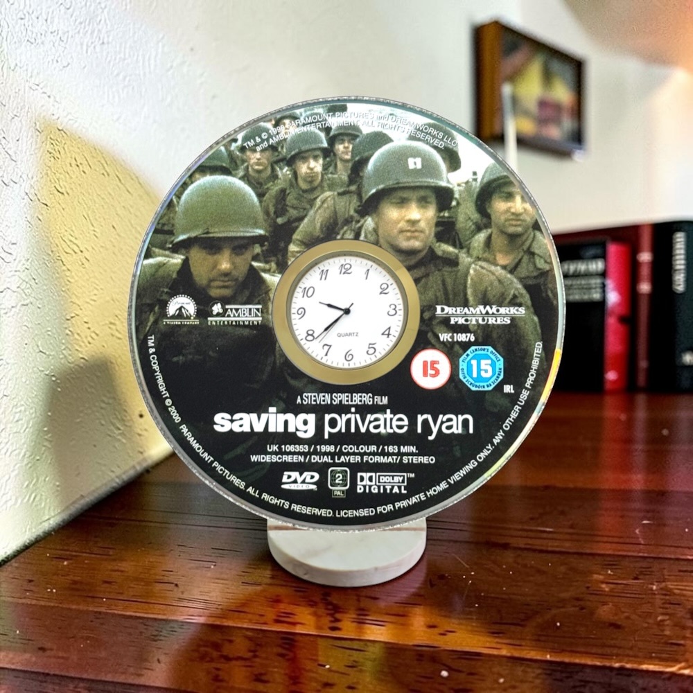 Saving Private Ryan Novelty Desktop DVD Clock With Fixed Gold Insert