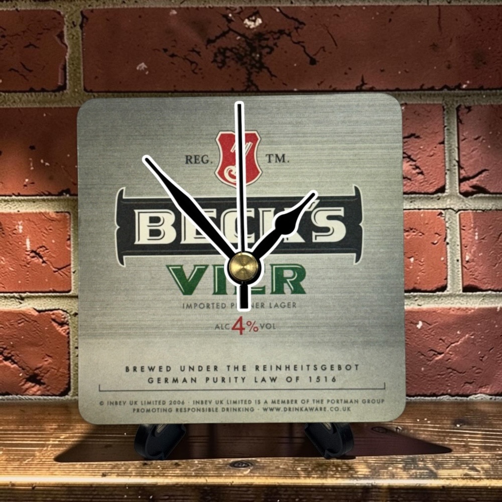 Novelty Beer Mat Clocks With Display Stand – Becks Vier 01