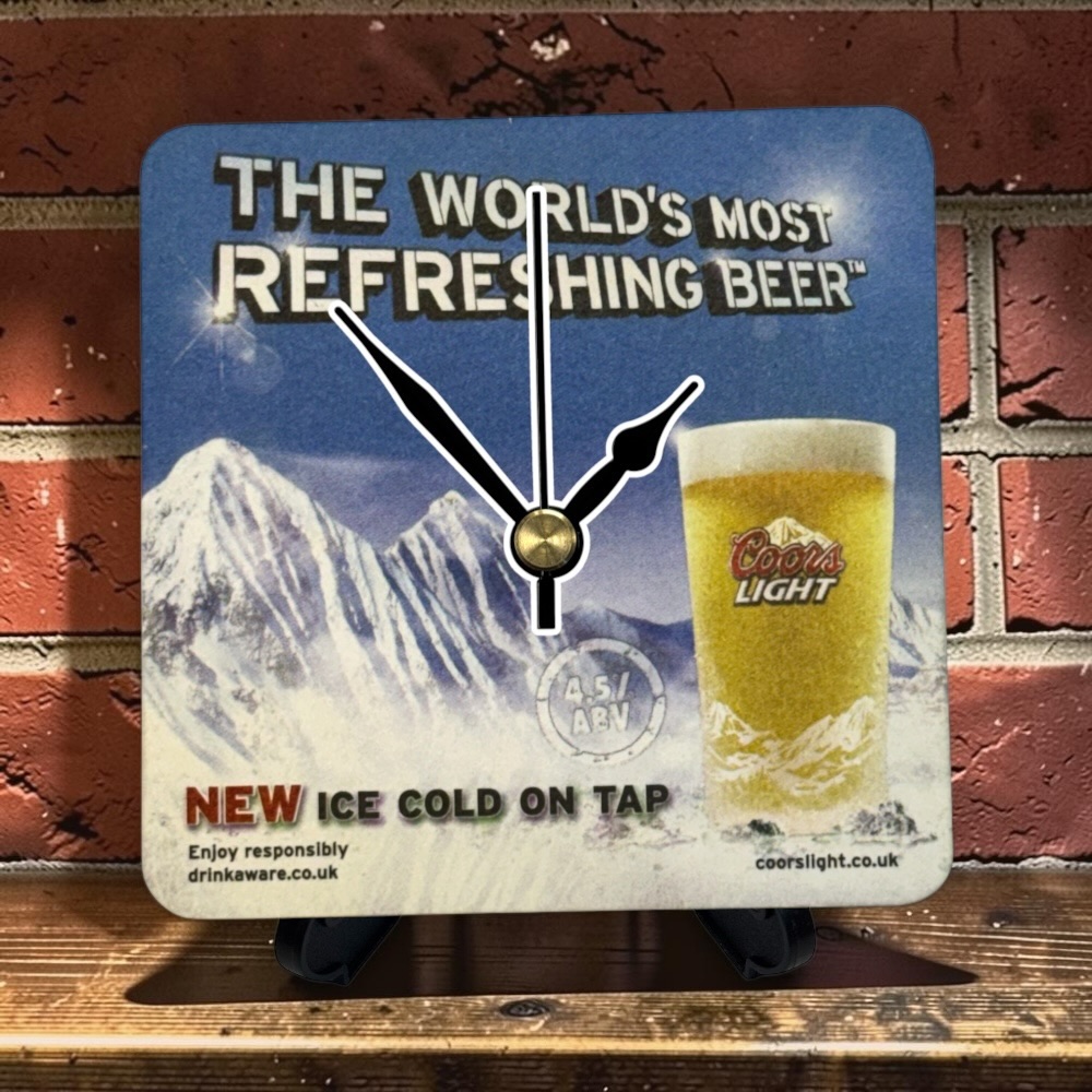 Novelty Beer Mat Clocks With Display Stand – Coors Light
