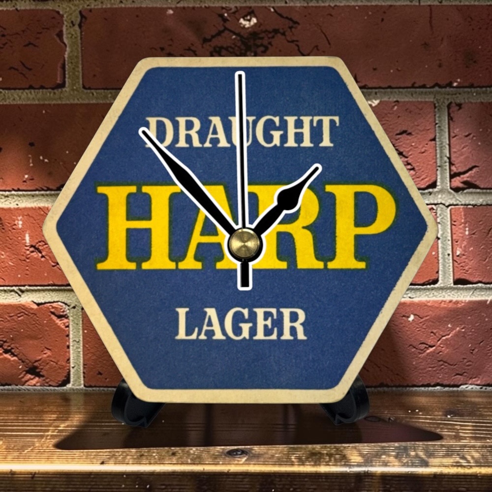 Novelty Beer Mat Clocks With Display Stand – Harp 03