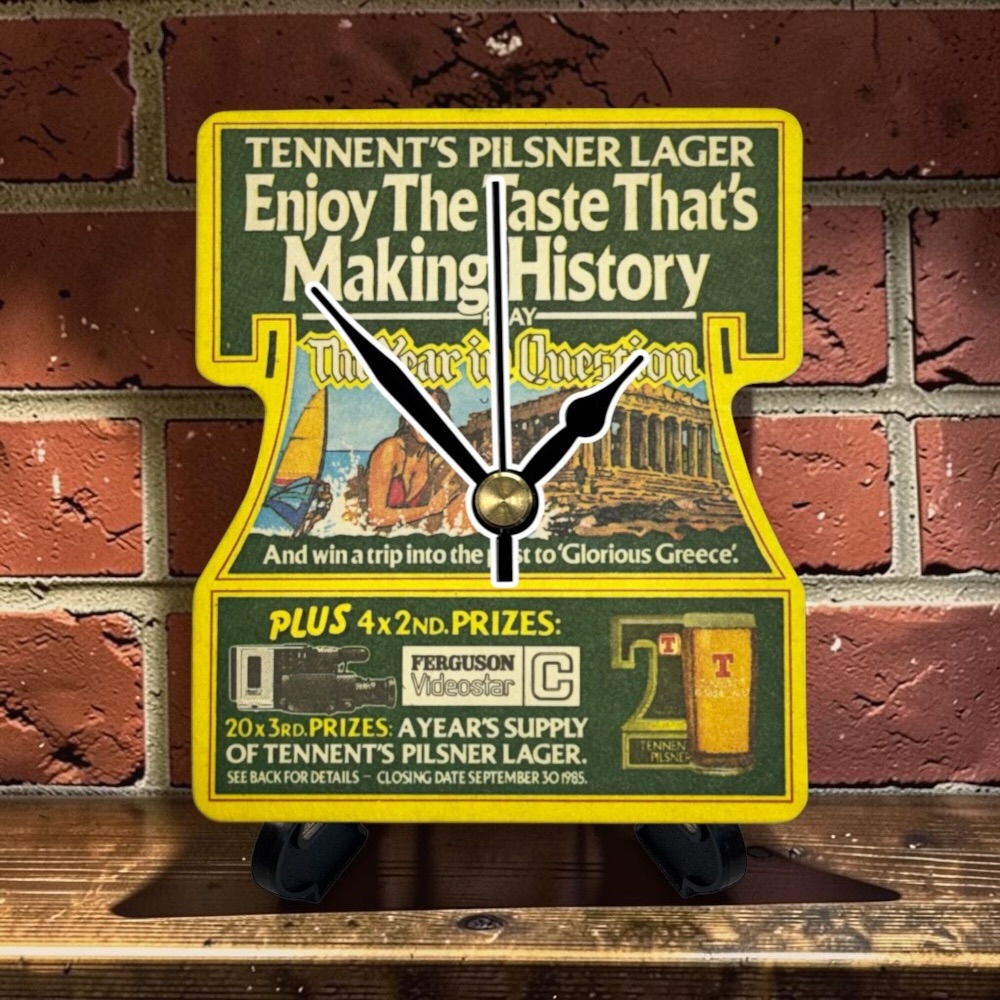 Novelty Beer Mat Clocks With Display Stand – Tennent's 02