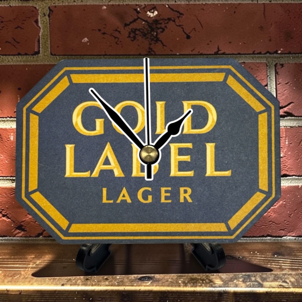 Novelty Beer Mat Clocks With Display Stand – Gold Label 01