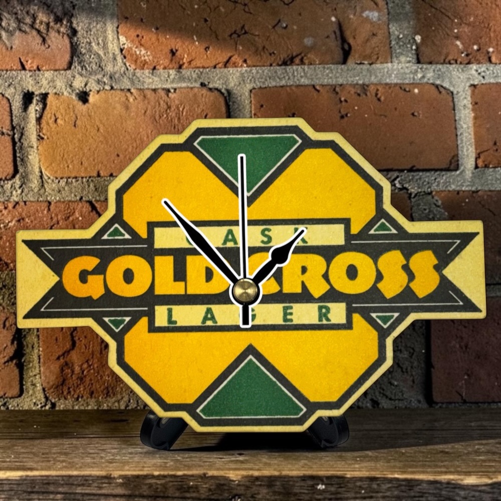Novelty Beer Mat Clocks With Display Stand – Gold Cross