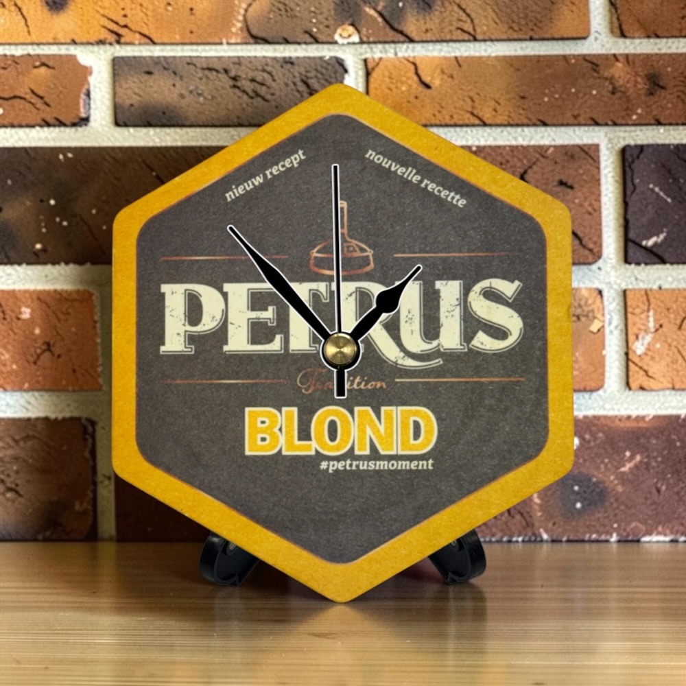 Upcycled Novelty Beer Mat Clock With Display Stand - Petrus Blond
