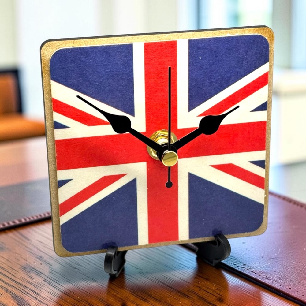 Handmade Union Jack Wooden Desk Clock Man Cave Home Bar Novelty Gift