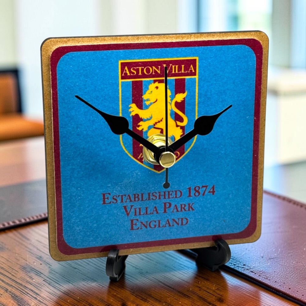 Handmade Aston Villa Wooden Desk Clock Man Cave Home Bar Novelty Gift