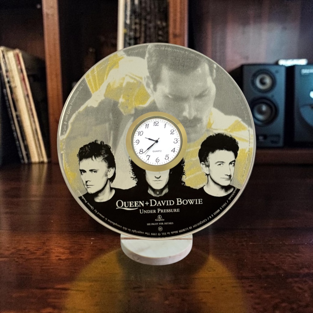Queen & Bowie Novelty Desktop CD Clock With Fixed Gold Insert