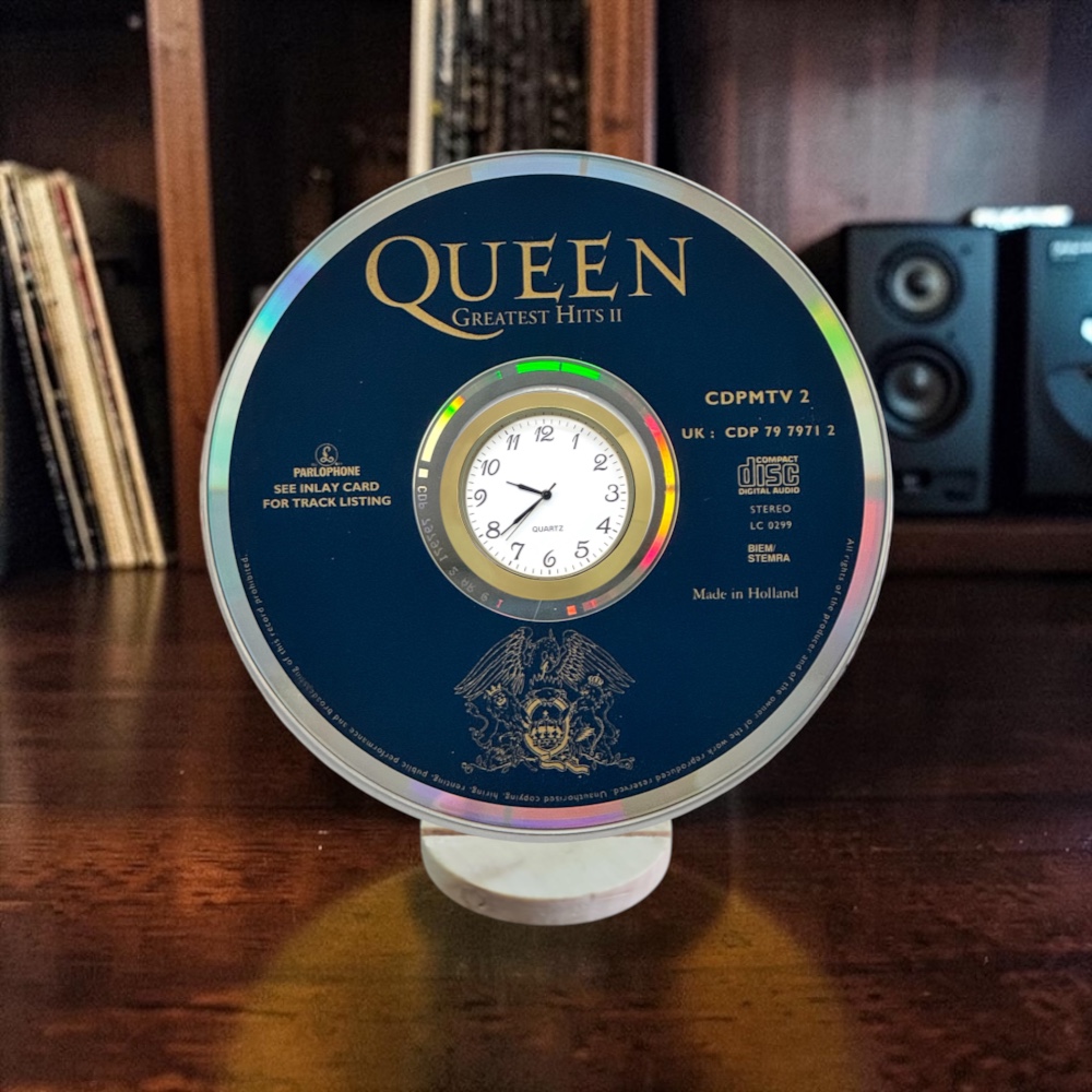 Queen Greatest Hits 2 CD Desk Clock Upcycled Music Fan Gift Man Cave Home Bar