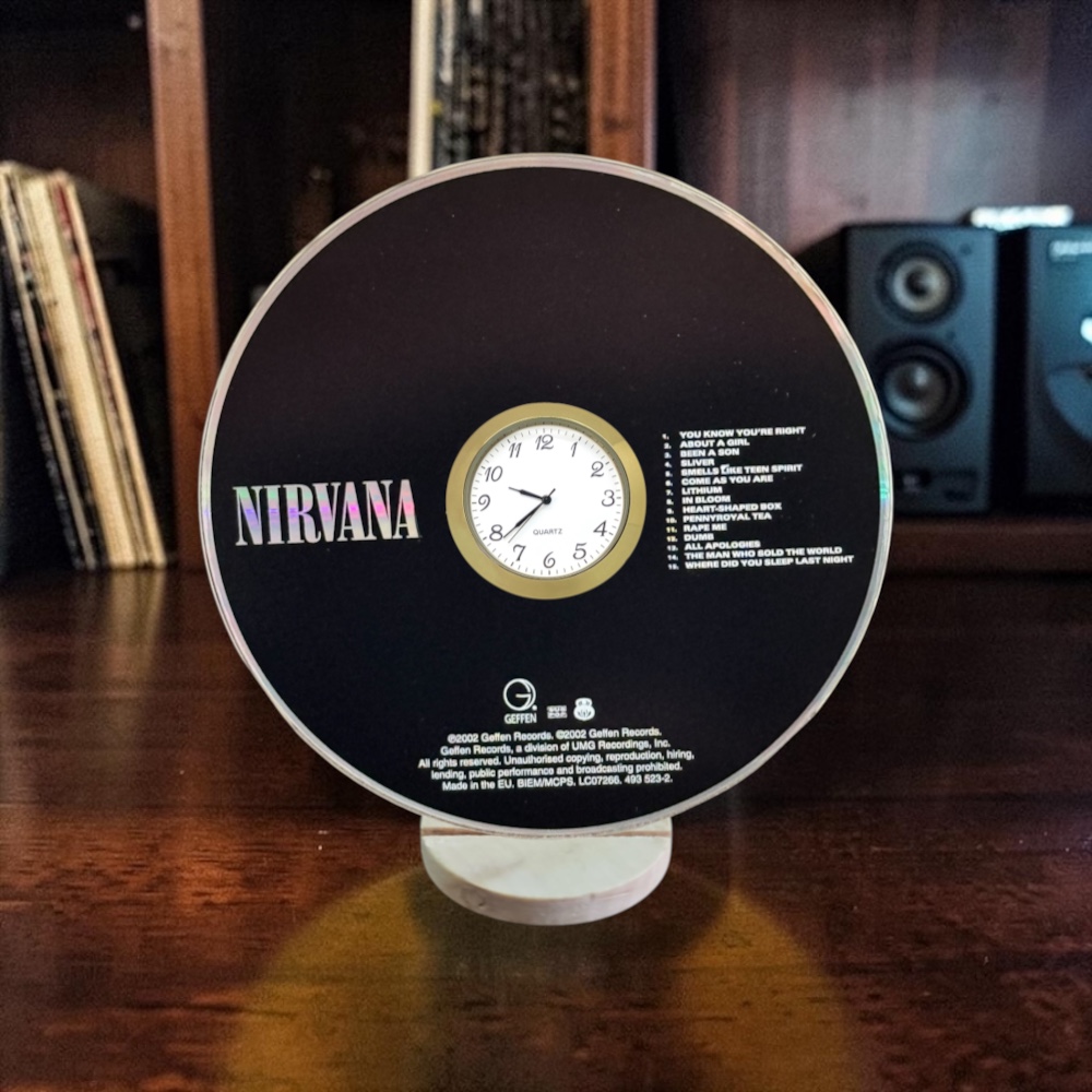 Nirvana CD Desk Clock Upcycled Music Fan Gift Man Cave Home Bar