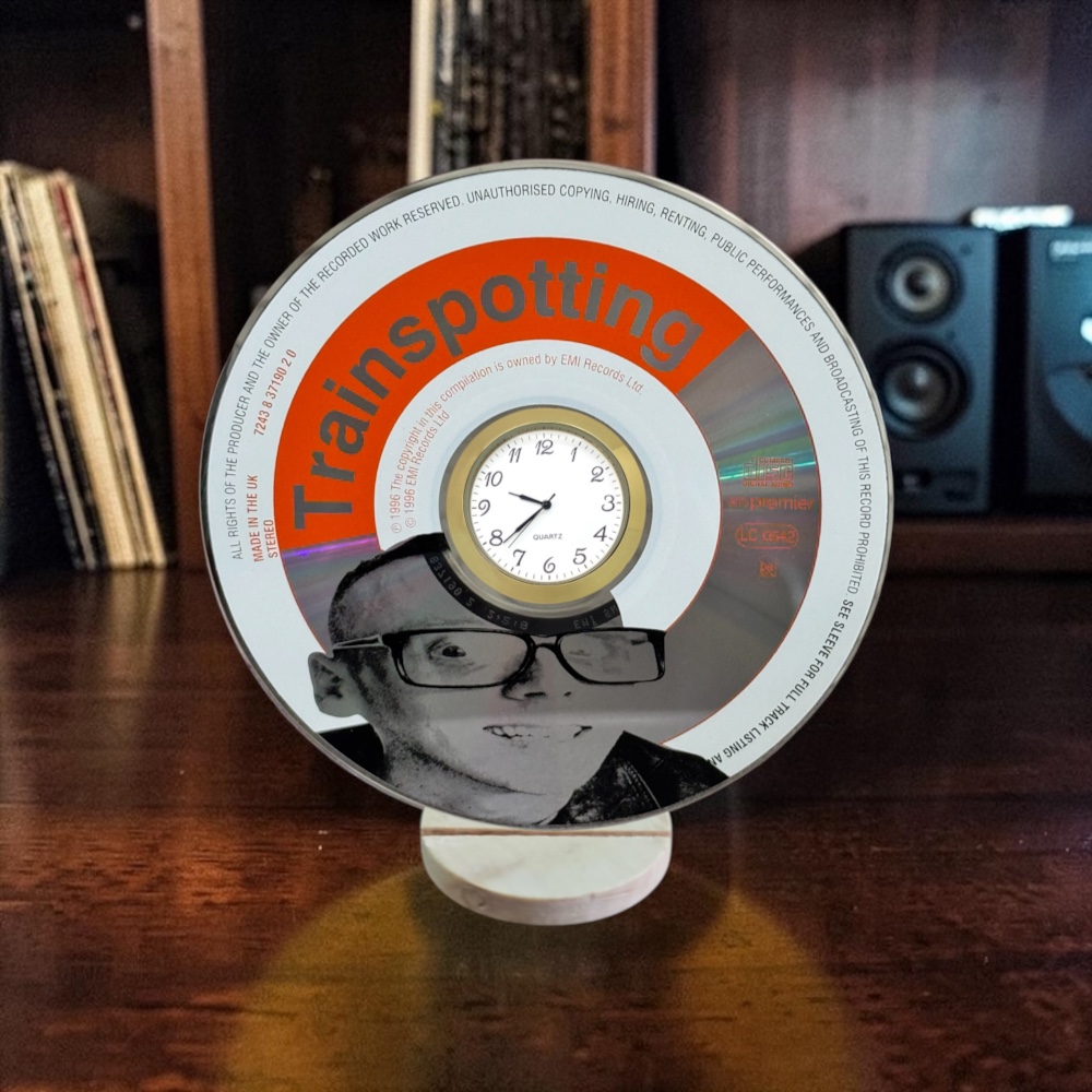 Trainspotting CD Desk Clock Upcycled Music Fan Gift Man Cave Home Bar