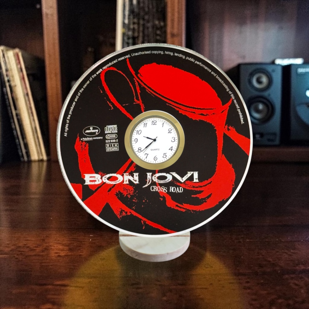 Bon Jovi Cross Roads CD Desk Clock Upcycled Music Fan Gift Man Cave Home Bar