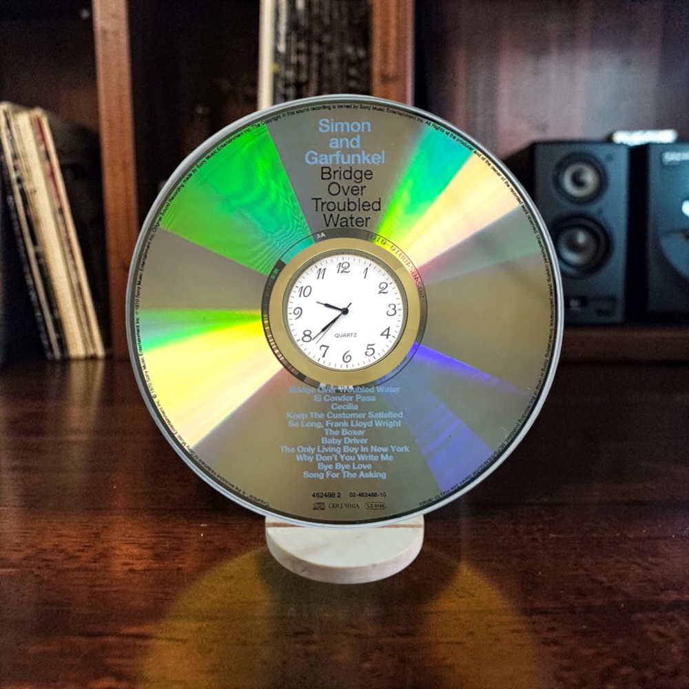 Simon And Garfunkel CD Desk Clock Upcycled Music Fan Gift Man Cave Home Bar