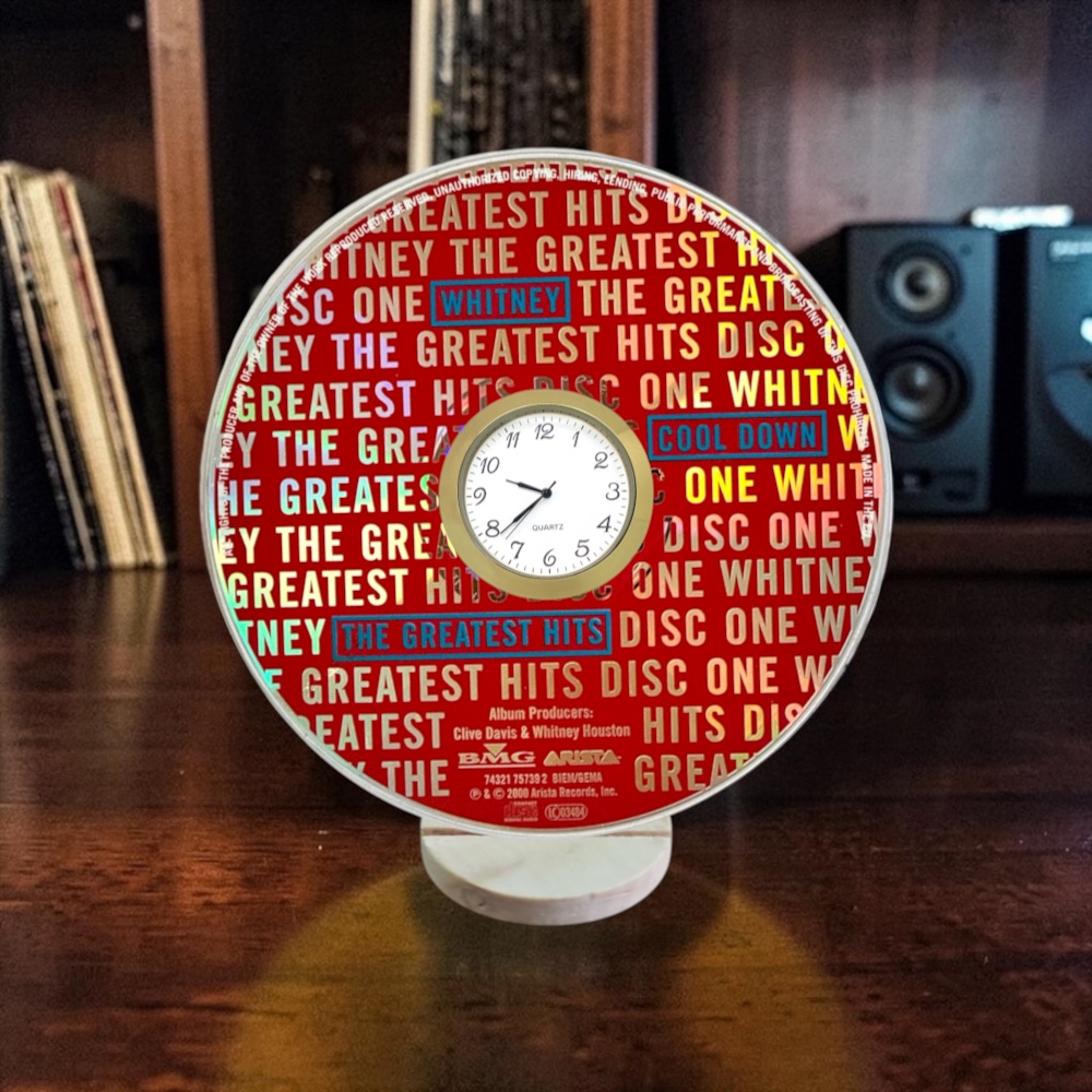 Whitney Houston CD Desk Clock Upcycled Music Fan Gift Man Cave Home Bar