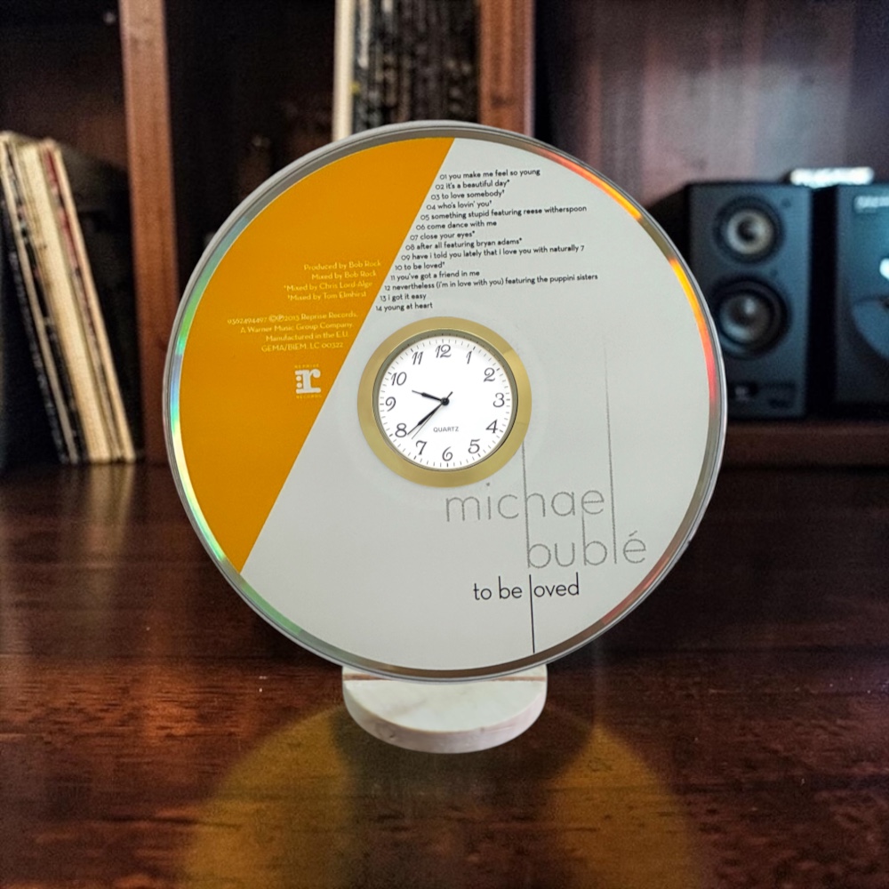 Michael Buble CD Desk Clock Upcycled Music Fan Gift Man Cave Home Bar