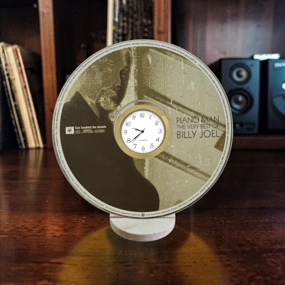 Billy Joel Piano Man CD Desk Clock Upcycled Music Fan Gift Man Cave Home Bar