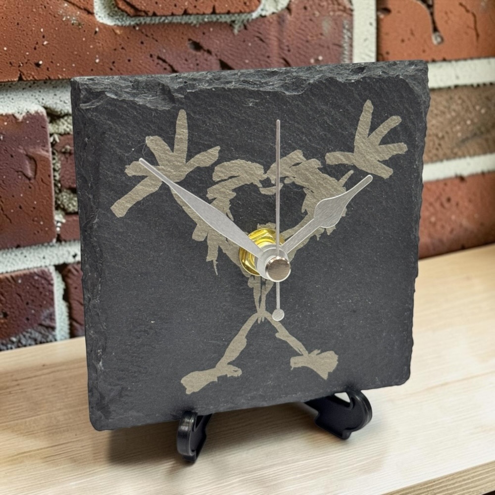 Handmade Pearl Jam Engraved Slate Clock | Silent Desktop Display Stand