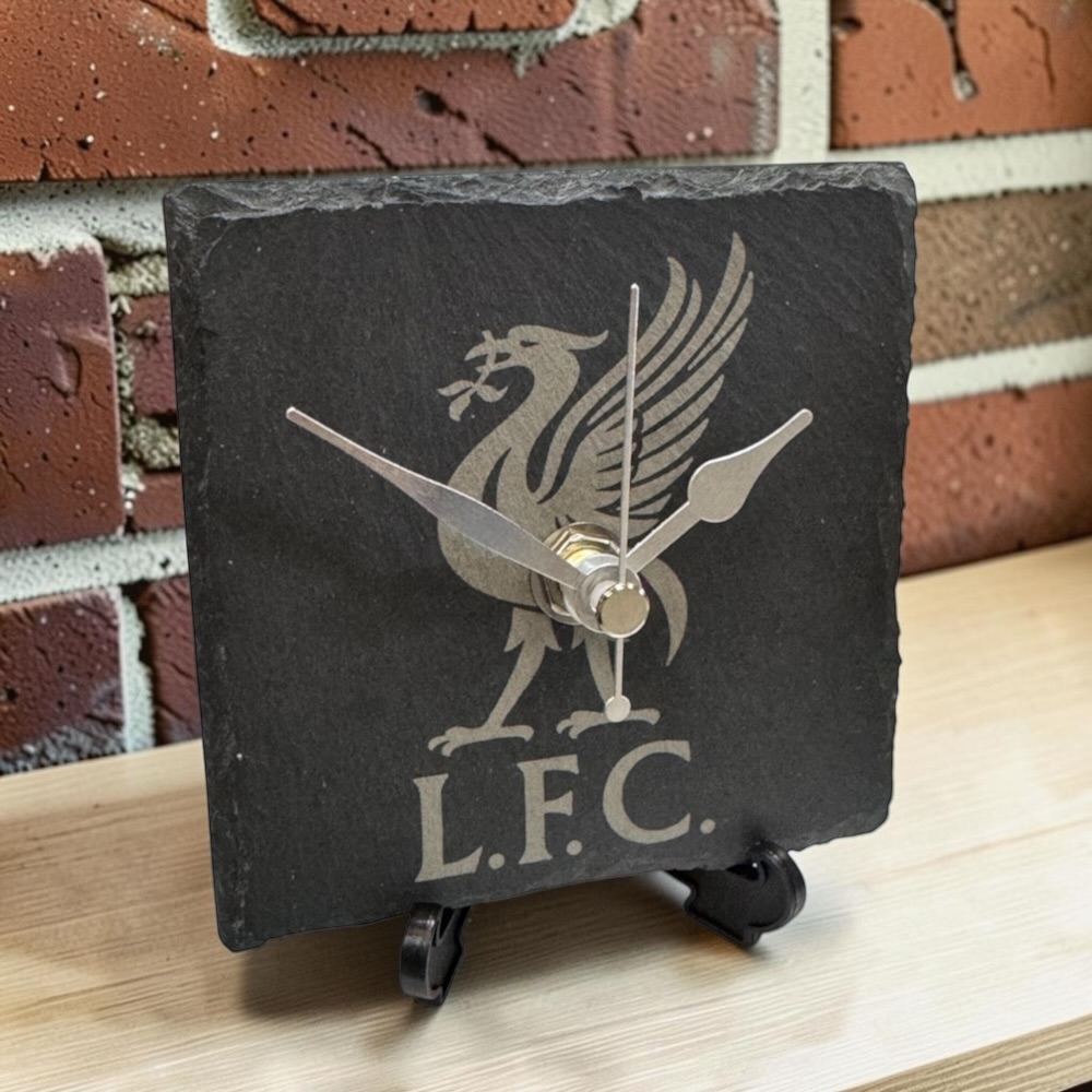 Handmade Slate Liverpool FC Clock – 10cm Square Silent The Reds Fan Gift