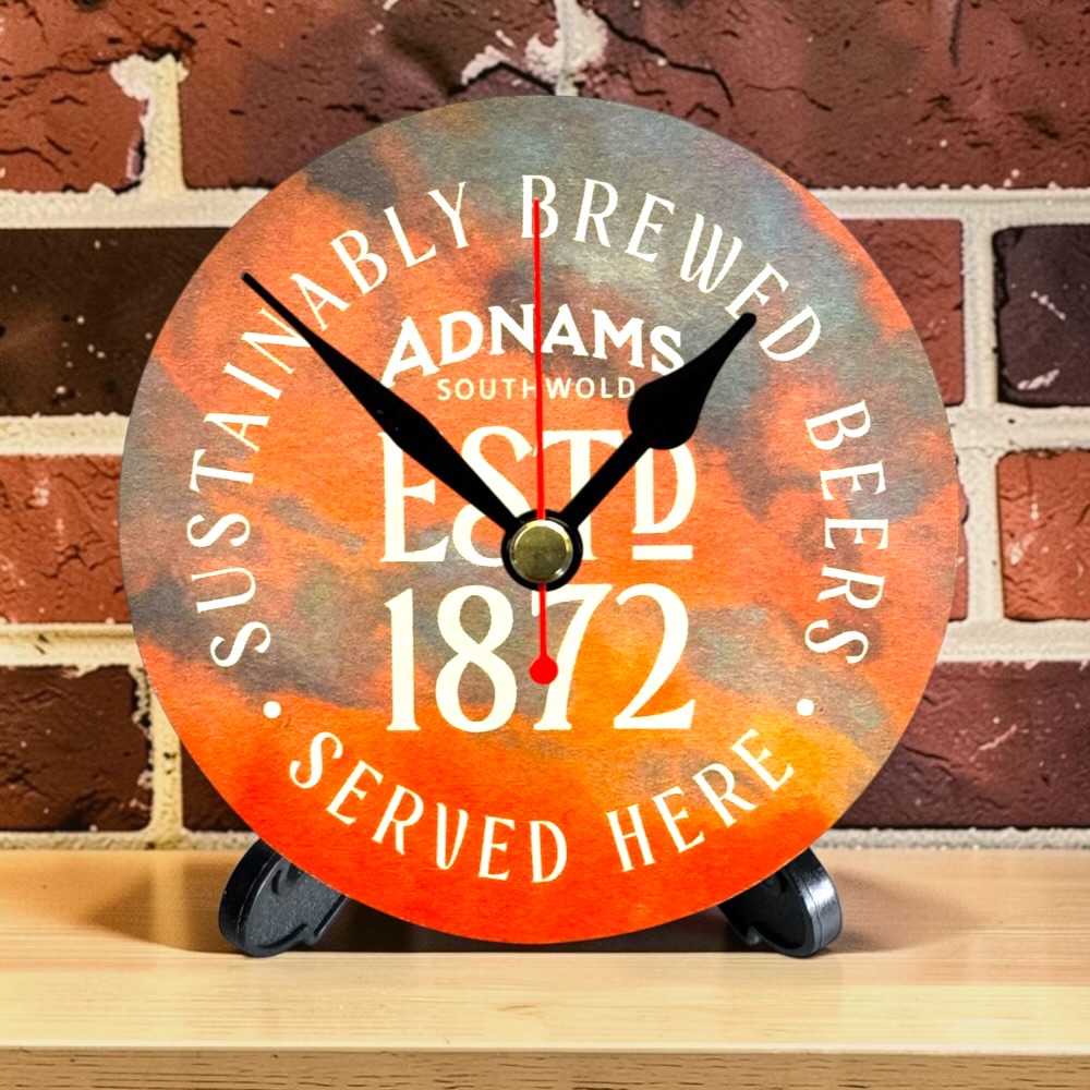 Upcycled Novelty Beer Mat Clock With Display Stand - Adnams Southwold