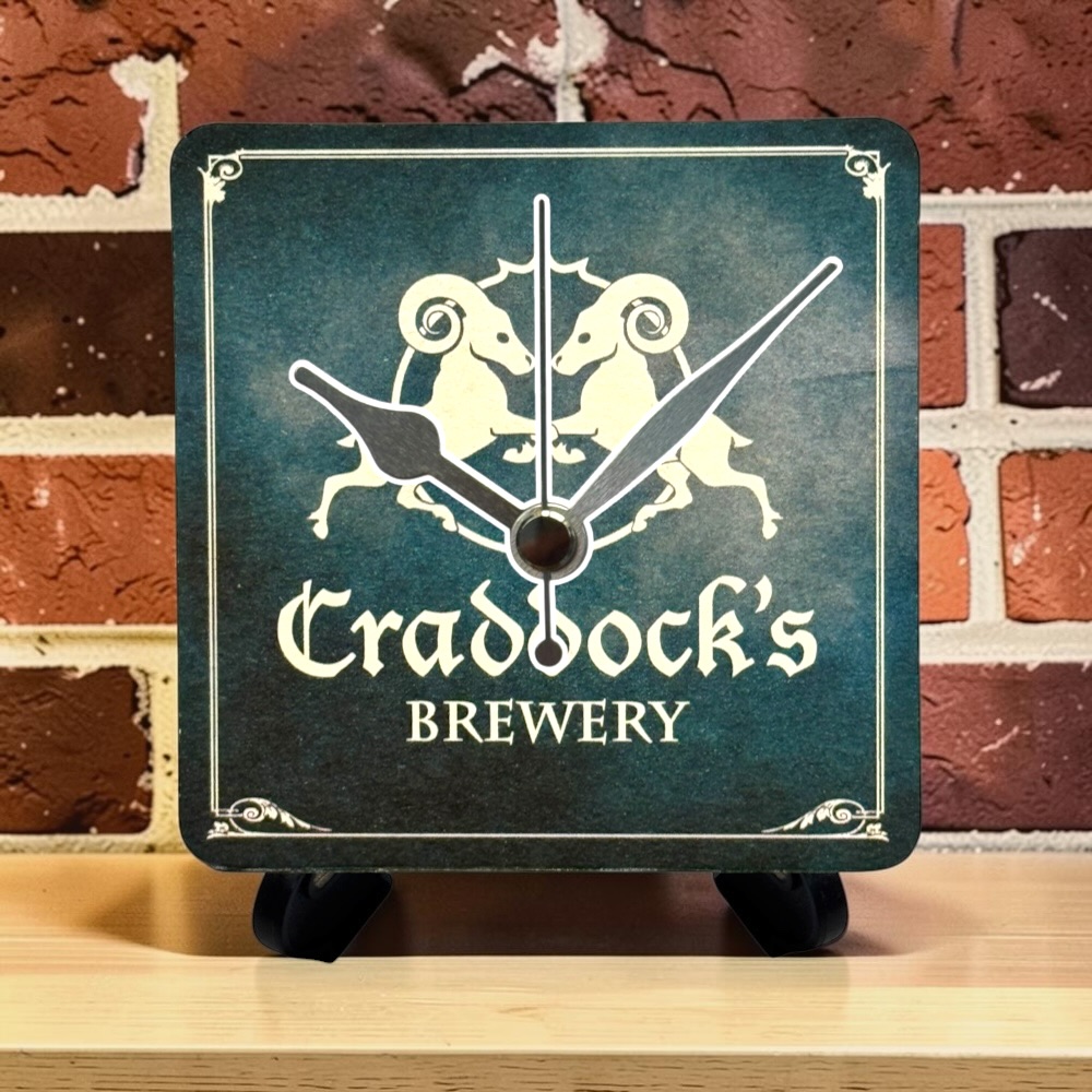Upcycled Novelty Beer Mat Clock With Display Stand - Craddocks Brewery