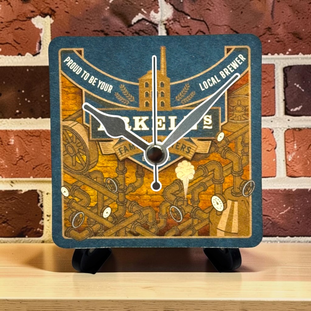 Upcycled Novelty Beer Mat Clock With Display Stand - Arkell's Brewing Company