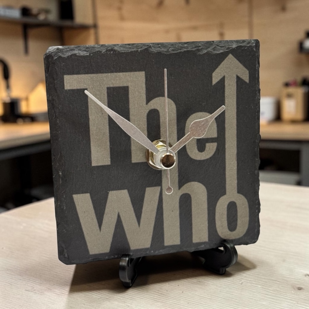 Handmade The Who Engraved Slate Clock | Silent Desktop Display Stand