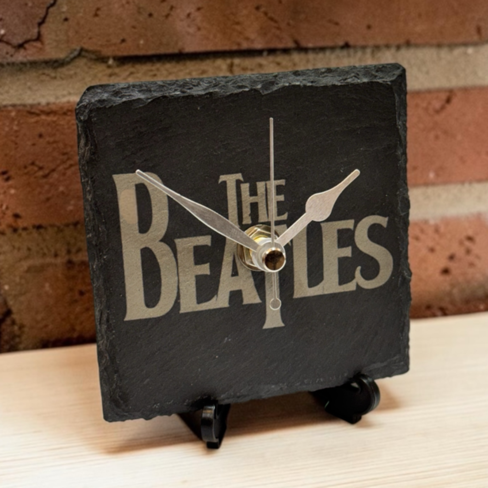 Handmade Beatles Engraved Slate Clock | Silent Desktop Display Stand