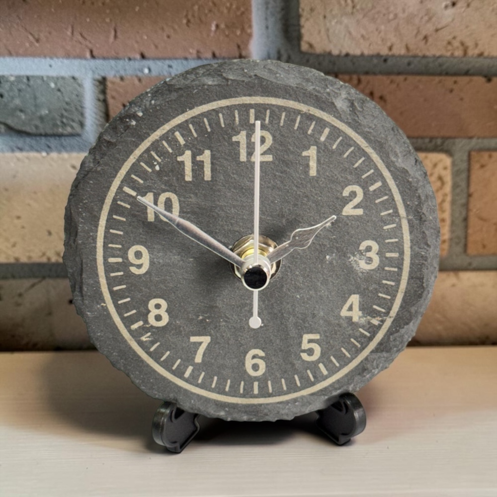 Handmade Slate Desktop Clock – 10cm Round Classic Numeral Display