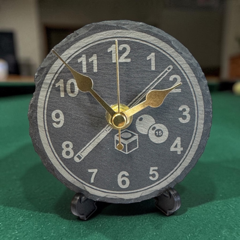 Handmade Slate Pool & Billiards Clock – 10cm Round Silent Snooker Gift & Man Cave Decor