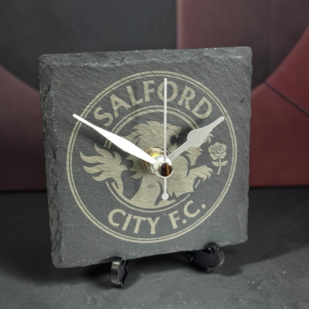 Handmade Slate Salford City FC Clock – 10cm Square Silent Ammies Fan Gift