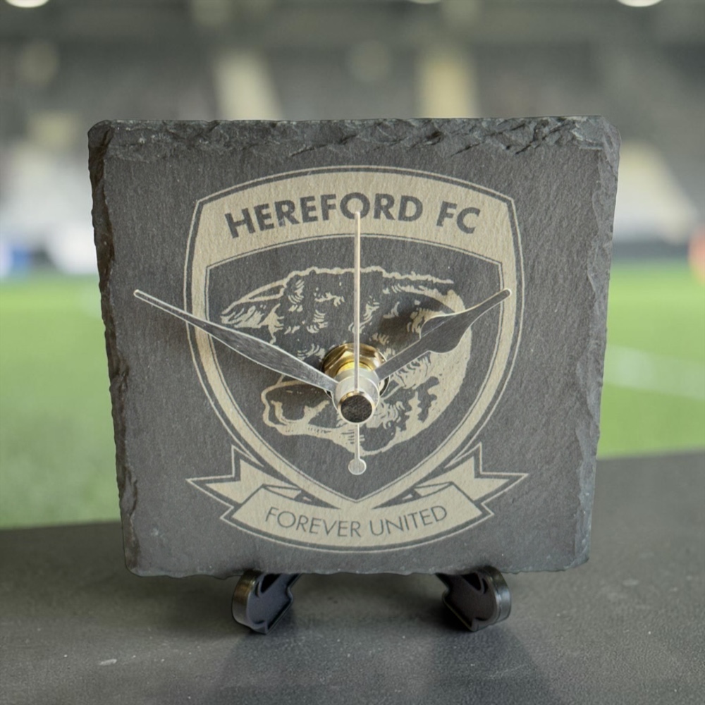 Handmade Slate Hereford United Clock – 10cm Square Silent The Bulls Fan Gift