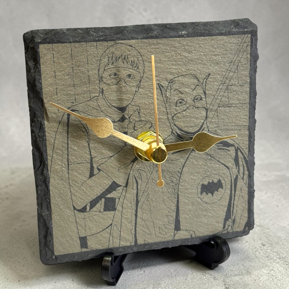 Handmade Slate Comedy Heroes Clock – 10cm Square Silent Superhero Costume Decor