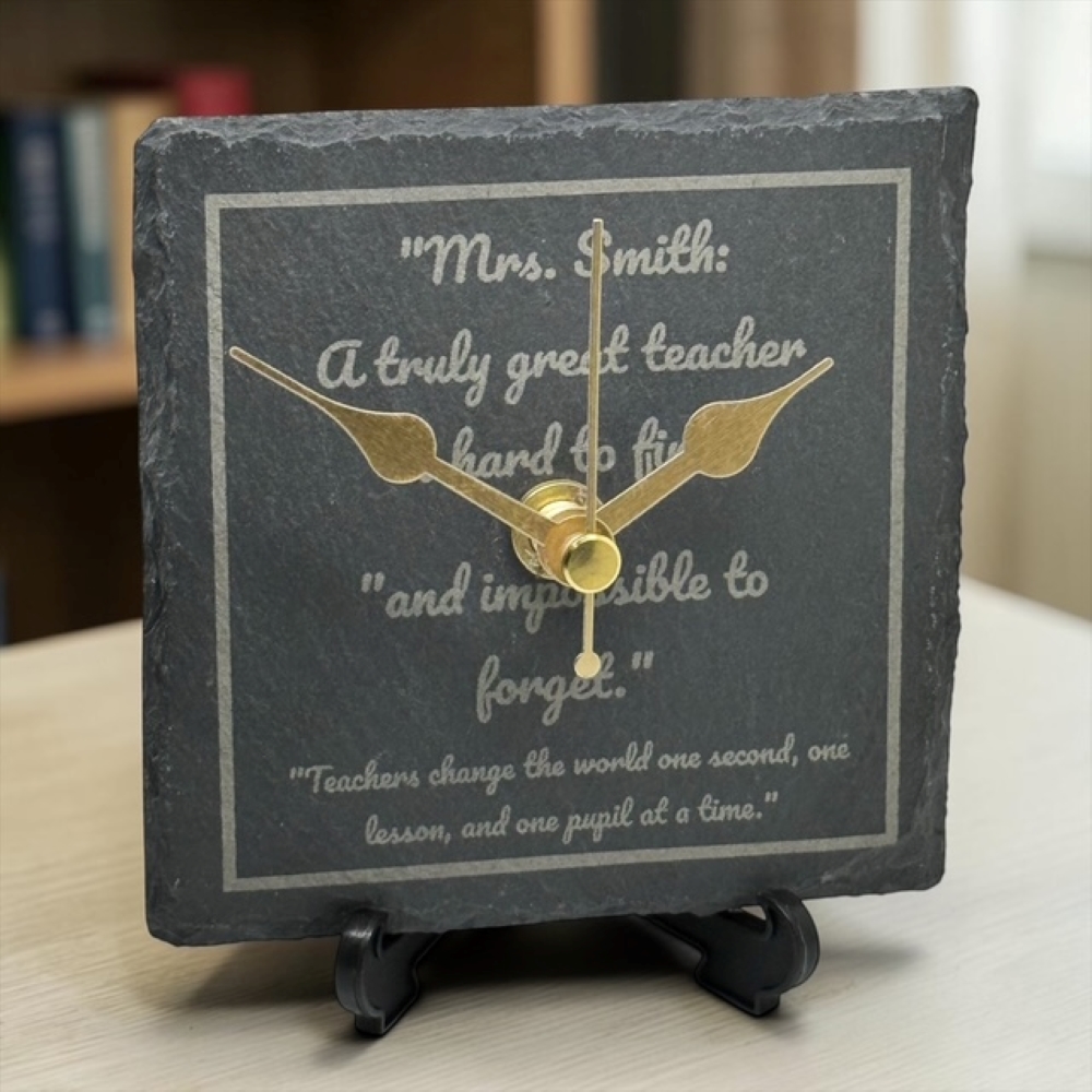 Personalised Teacher Appreciation Slate Clock – Custom Name Silent Desk Gift